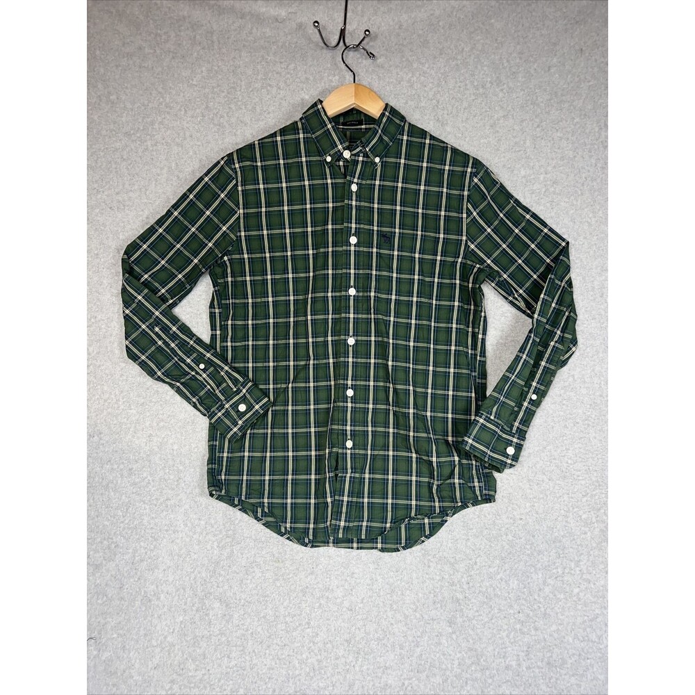 Abercrombie & Fitch Shirt Men's Small Green Plaid Relaxed Button Up Long Sleeve